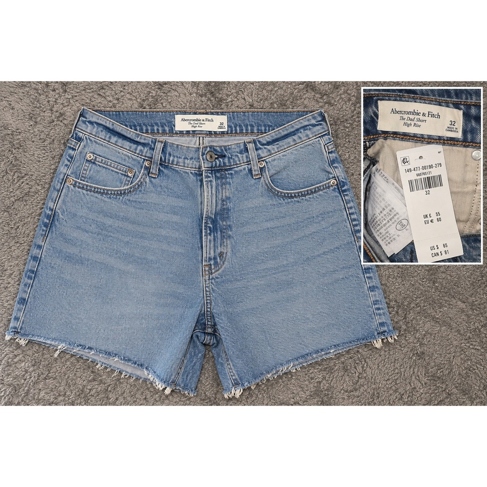 Abercrombie & Fitch Dad Short High Rise Light Wash Denim Cutoff Shorts 32 NWT